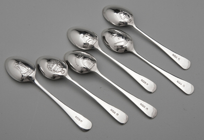 Sterling Silver Fancy Back (Picture Back) Teaspoons (Set of 6) - I Love Liberty